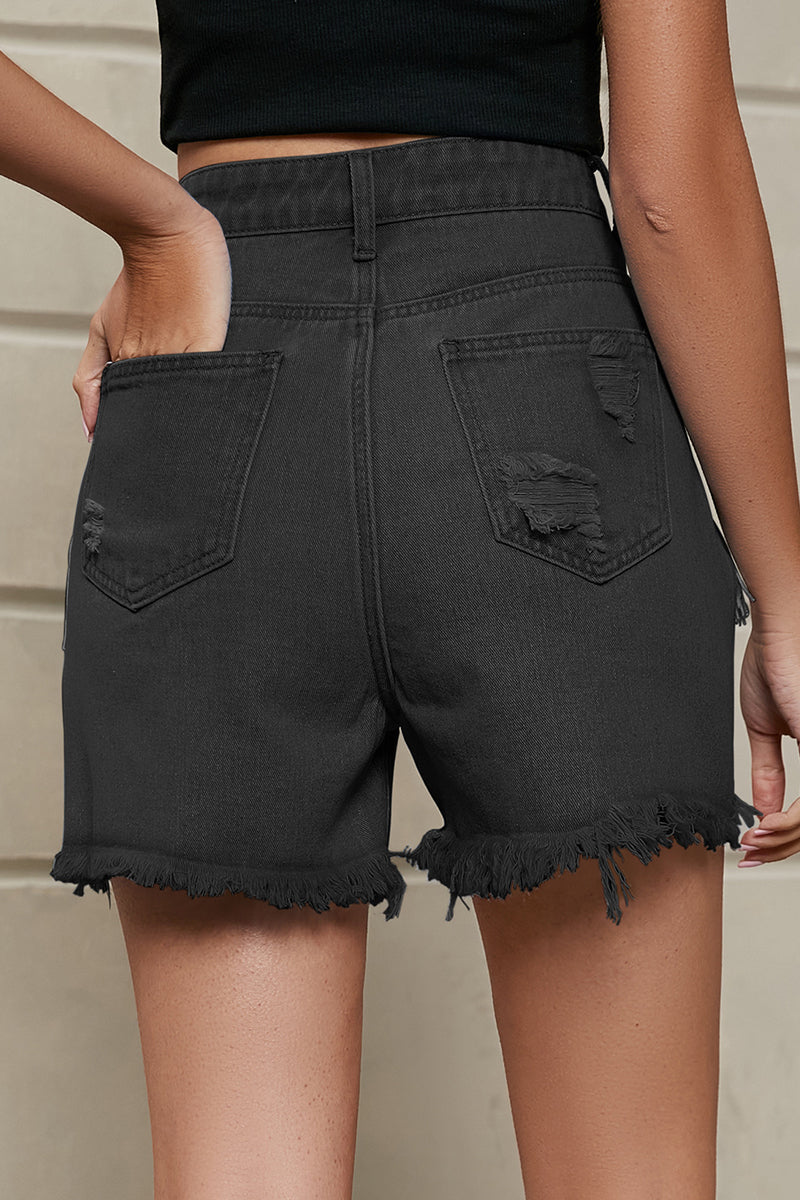 Simplicity Tassel Ripped Straight Denim Shorts