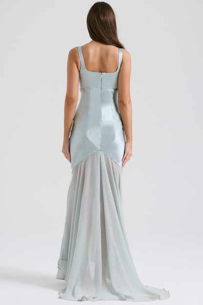 Satin Mesh Sleeveless Maxi Dress