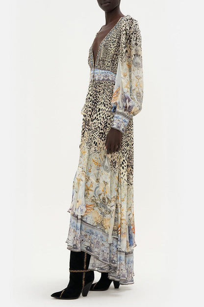 Chiffon Leopard Print V-neck Maxi Dress