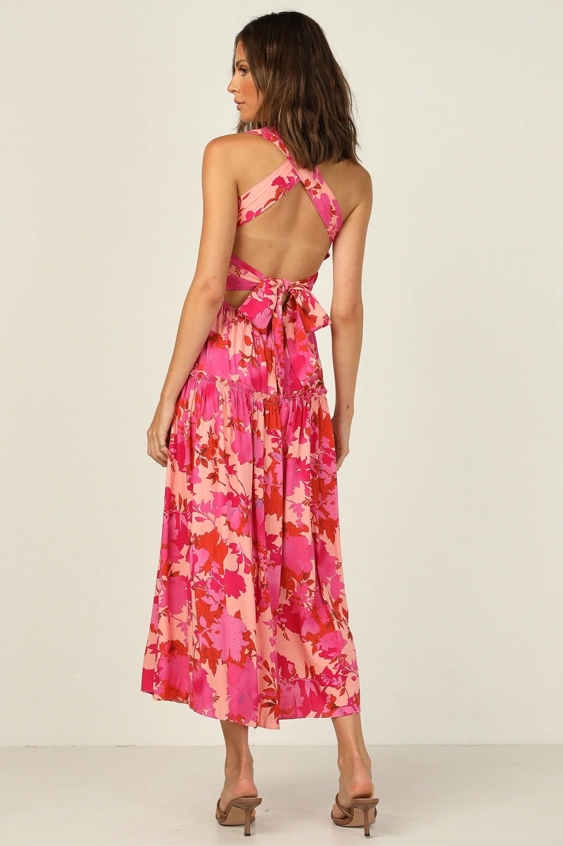 Smocked Elastic Cami Midi Dress Red