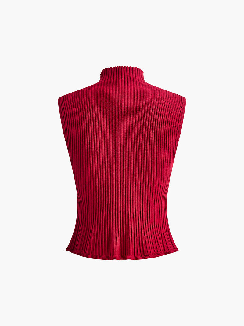 Mock Neck Ribbed Sweater Vest