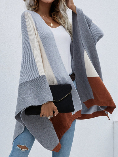 Autumn Winter Office Plaid Loose Knitted Cardigan Coat Sweater