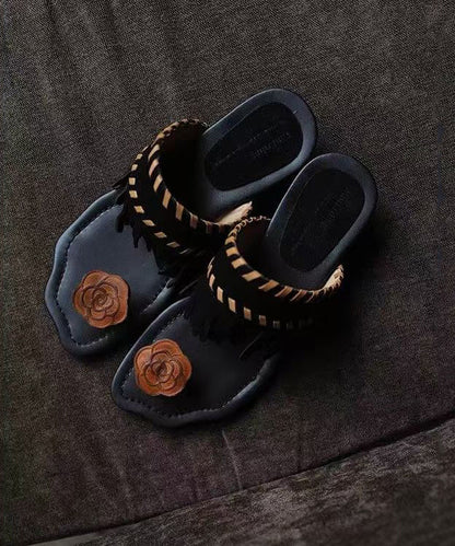 Stylish Black Tasseled Splicing Flip Flops Slide Sandals Ag1015