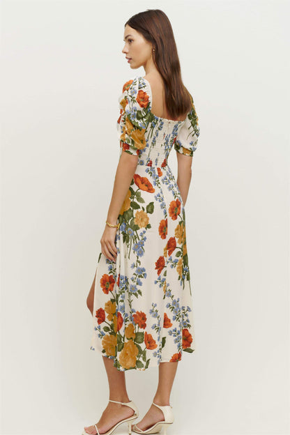 Heart Collar Slit Midi Dress