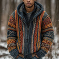 Men's Vintage Colorful Striped Celtic Art Jacquard Thick Warm Zip Hooded Sweater Cardigan artswardrobe