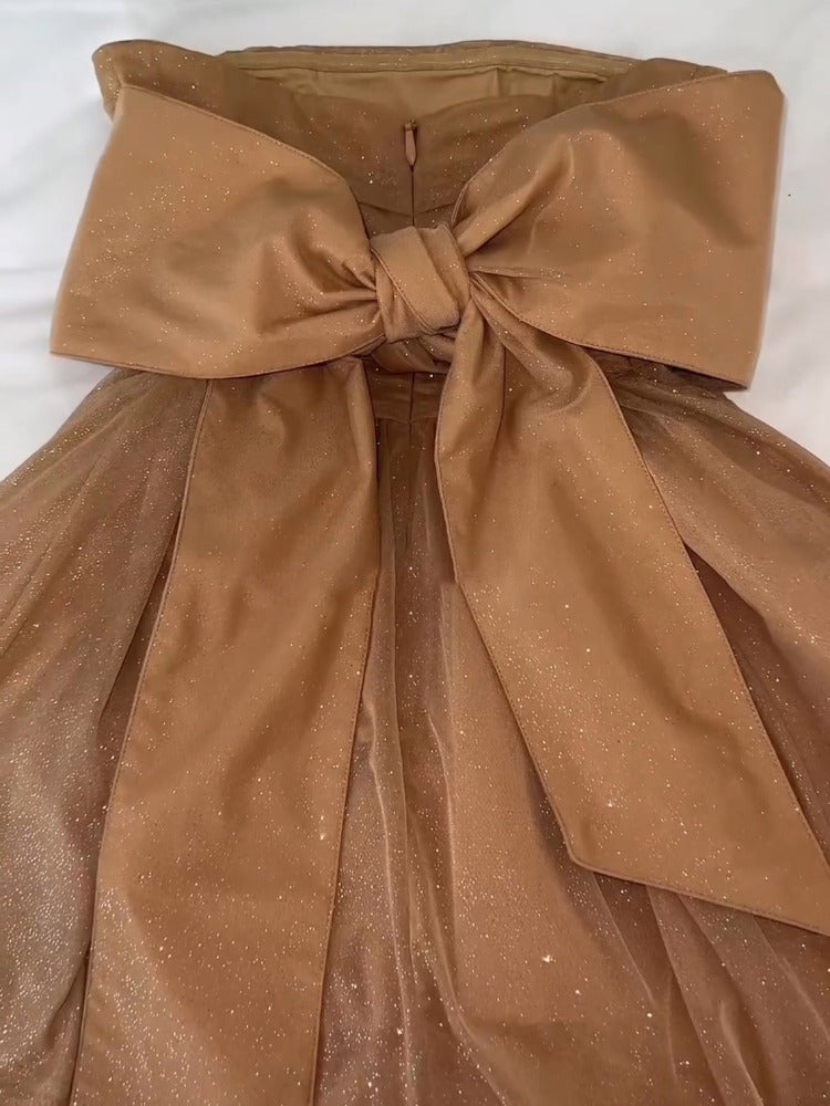 Taruxy Shiny Sequins Evening Dress Off Shoulder Slim Ruffle Mini Dresses Lady Party Bow Bandage Backless Dress Woman