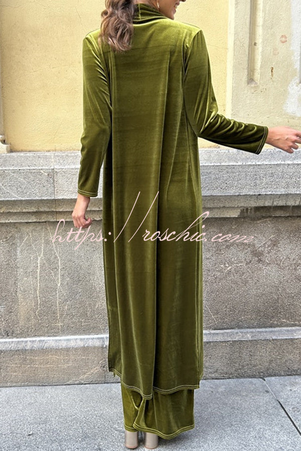 Rooice Velvet Patchwork Long Sleeved Coat
