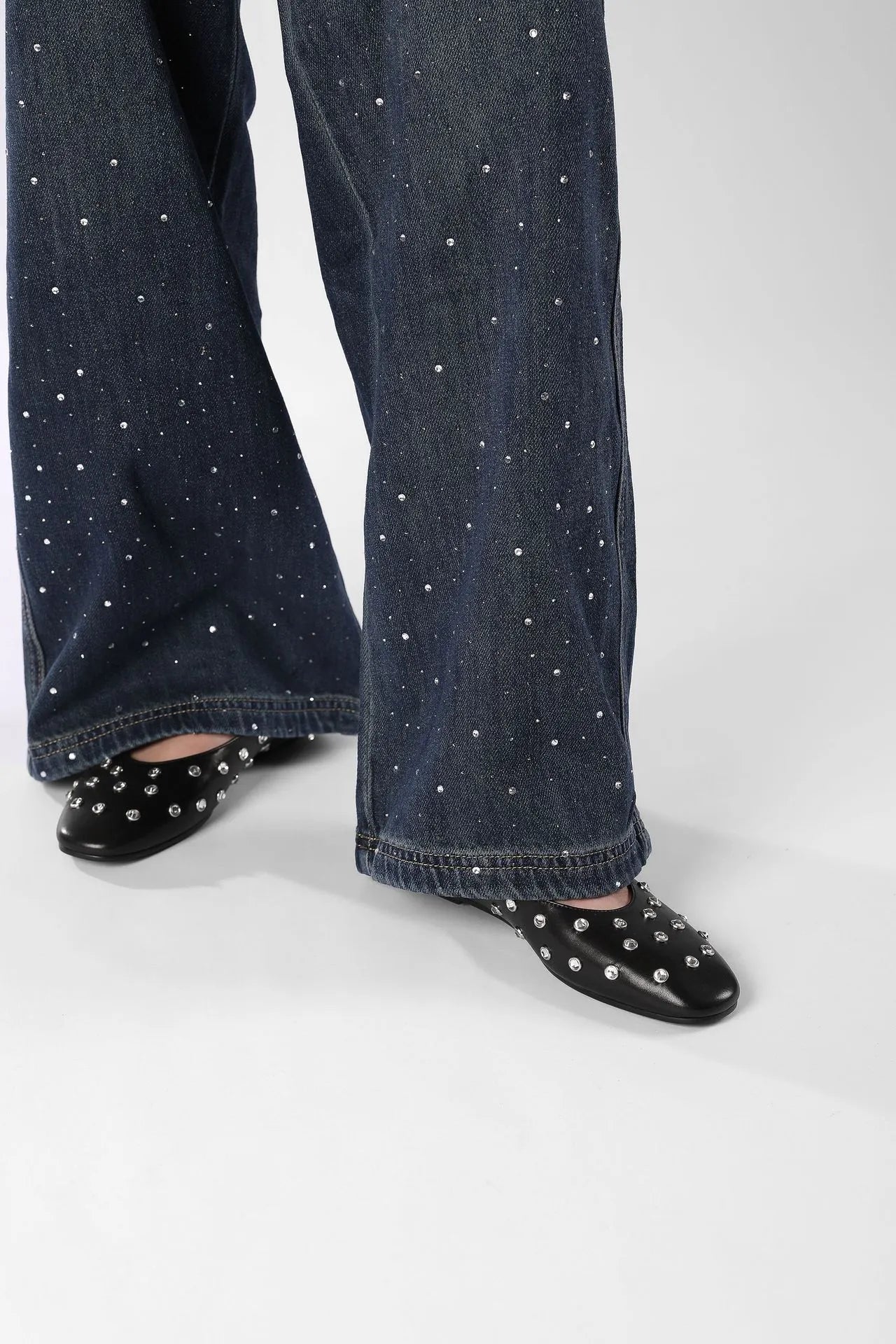 Studded Rhinestones Mary Jane One-line Buckle Ballet Flats