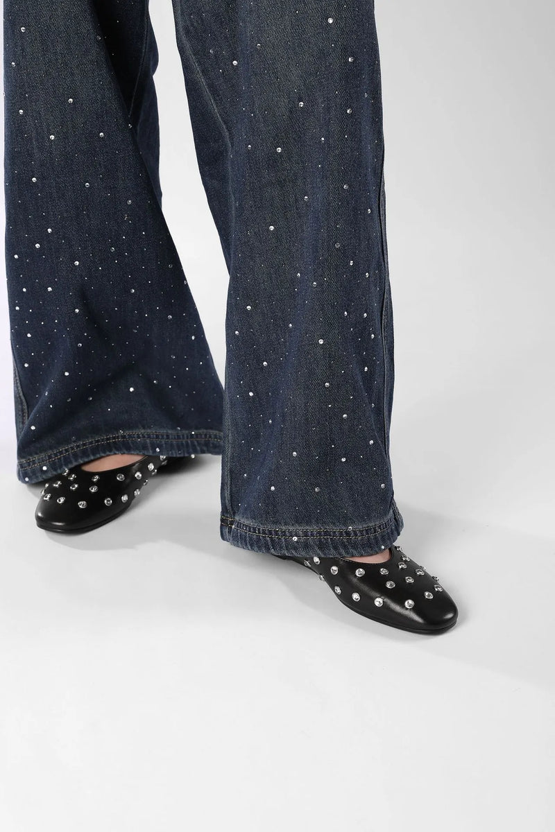 Studded Rhinestones Mary Jane One-line Buckle Ballet Flats