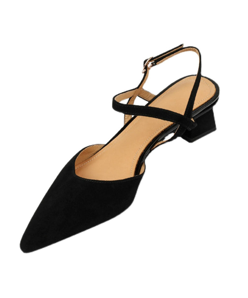Fitted Splicing Chunky Sandals Black Suede Pointed Toe Qk060
