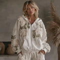 Comstylish Women's Vintage White Rose Pattern Comfortable Warm Hoodie
