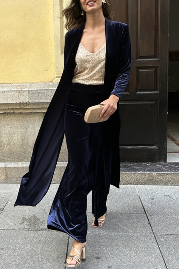 Rooice Velvet Patchwork Long Sleeved Coat