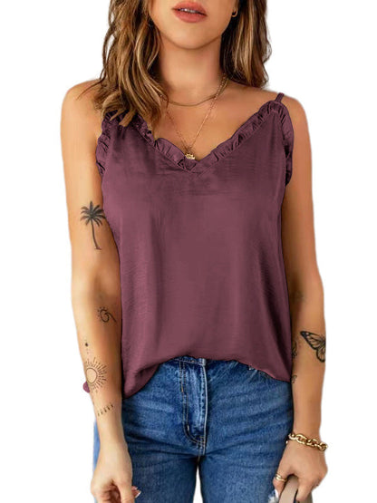 Color Falbala Camisole Vest Top