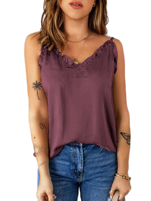 Color Falbala Camisole Vest Top