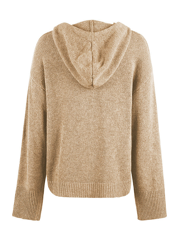 Wrap Buttoned Hooded Color Cardigan