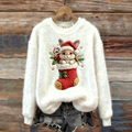 Women's Christmas Winter Warm Fun Animal Design Flannel Sweatshirt