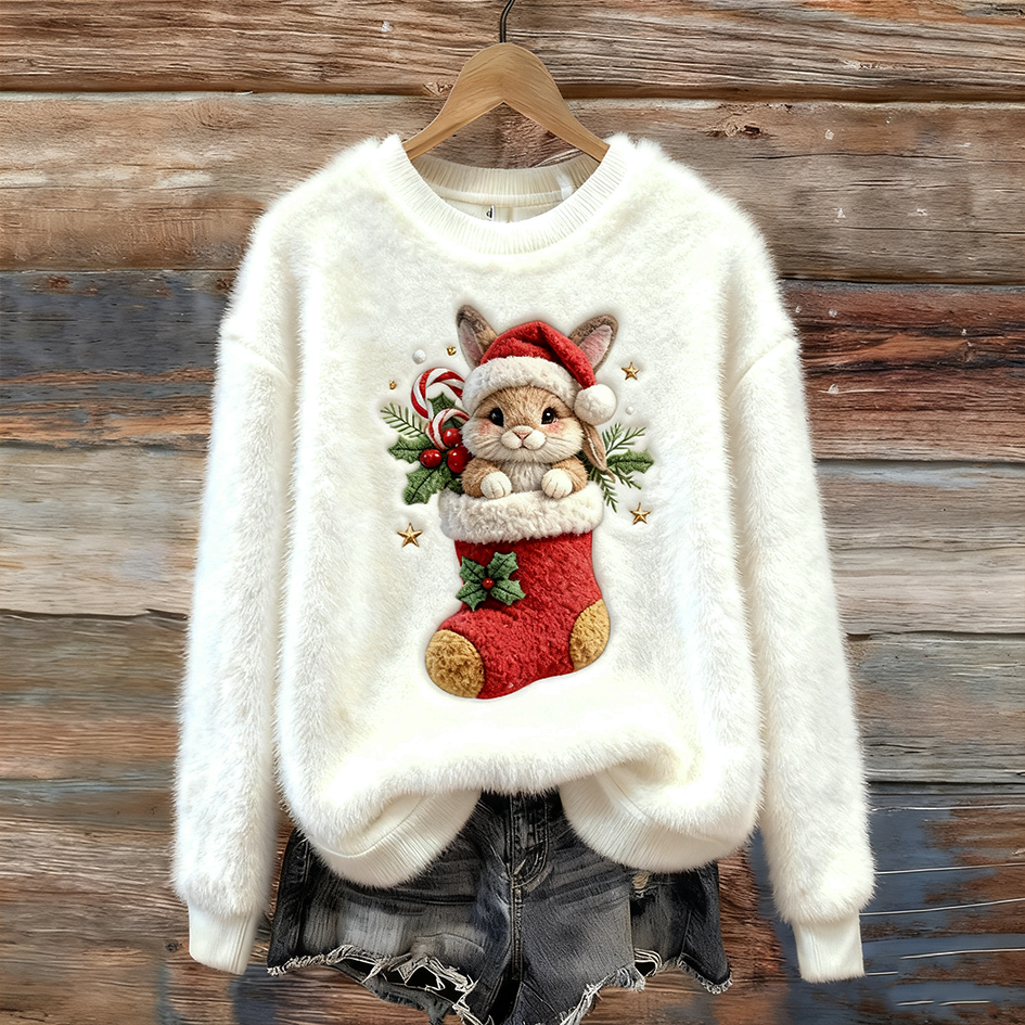 Women's Christmas Winter Warm Fun Animal Design Flannel Sweatshirt