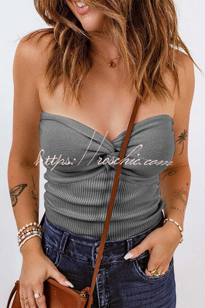 Tube Knit Ribbed Slim Backless Tank Top