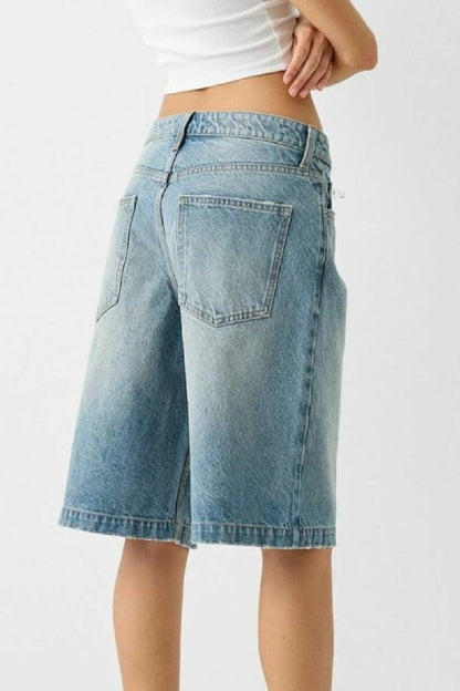 High Waist Denim Shorts With Pockets