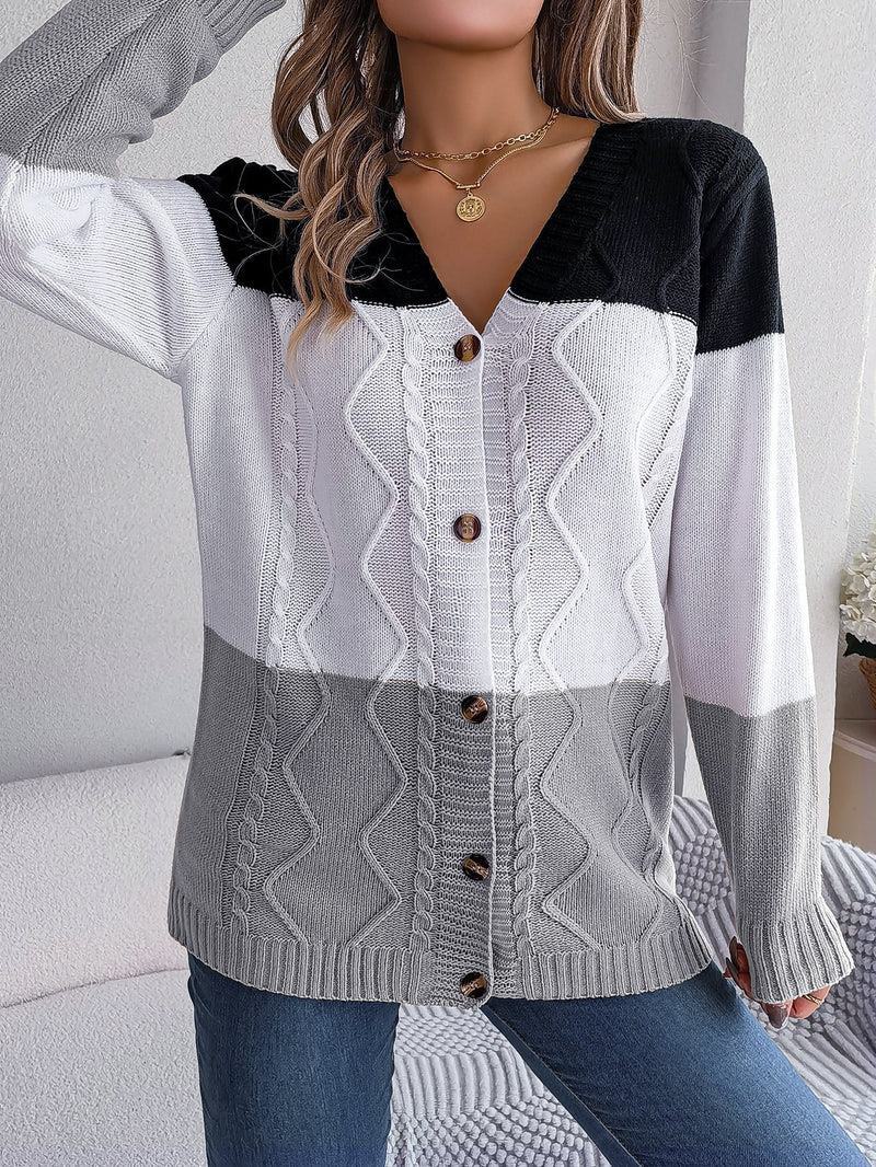 Autumn Winter Contrast Color Button Long Sleeve Sweater Cardigan Coat Clothing