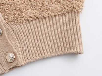 Fall Clothing Teddy Needle Fur Feeling V Neck Knitted Cardigan Coat