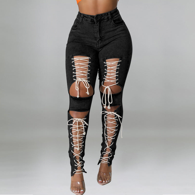 ’s Summer Corns Rope Jeans – High Waist Denim Pants