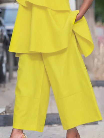 High Waisted Loose Pockets Color Pants Trousers