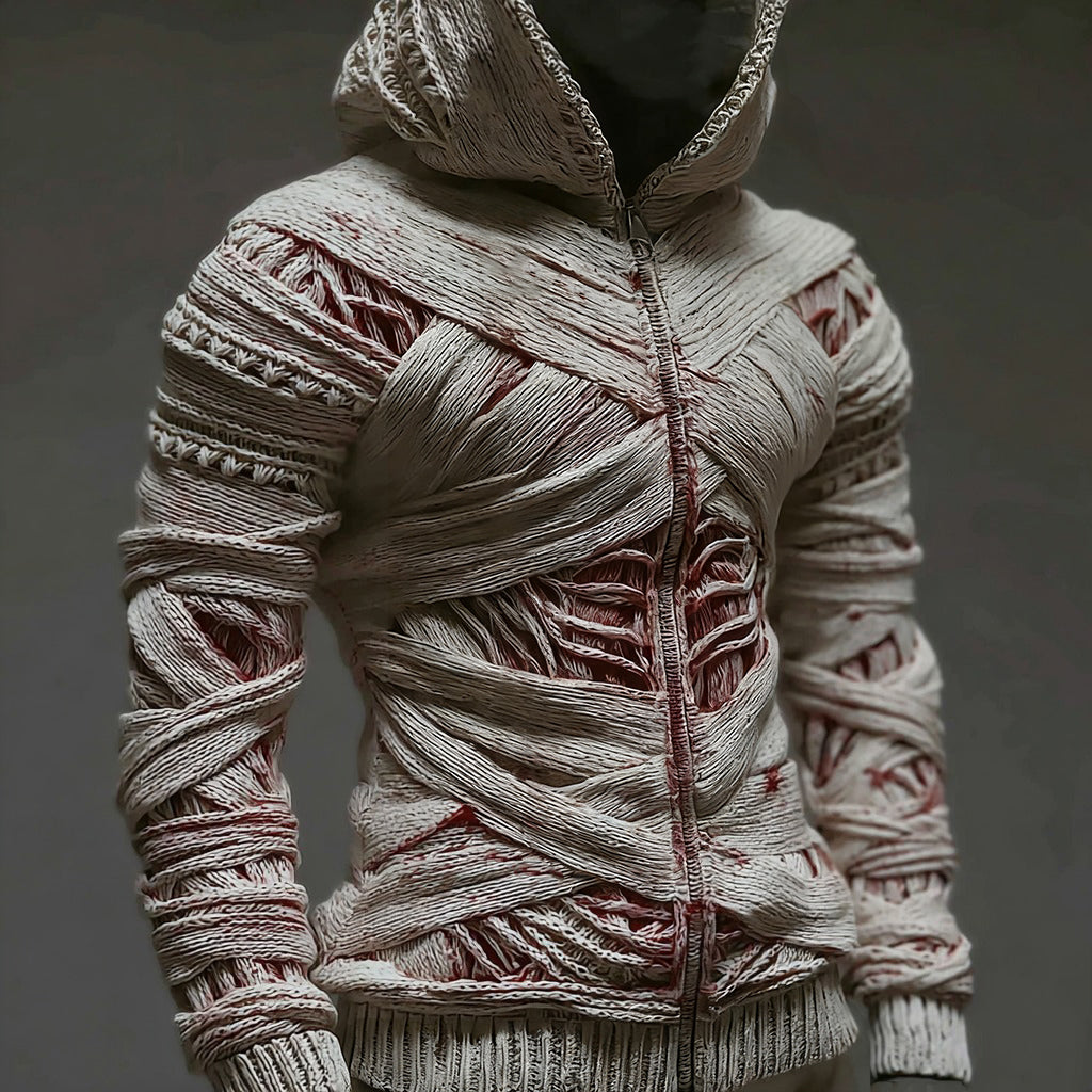 Halloween Bandage Muscle Art Knit Zip-up Sweater artswardrobe