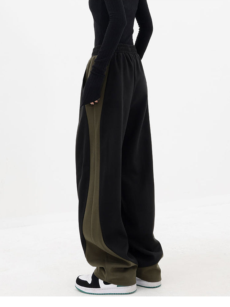 Spring Retro Loose Contrasting Trousers Joggers Baggy Wide Leg Sweatpants High Waisted Sporty Y2k Pants Clothes
