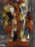 Colorful Cats Pattern Cozy Hooded Cardigan artswardrobe