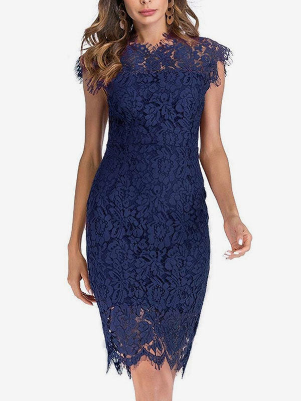 Birthday Bodycon Dresses Pink Sleeveless Designed Neckline Midi Dress Sheath Dress Pencil Dress