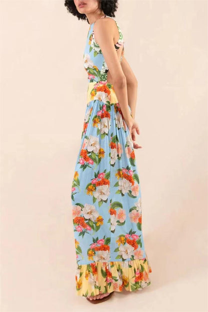 Lace-up Ruffle Hem Maxi Dress