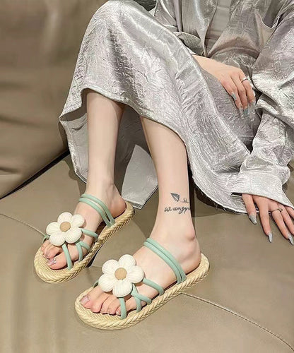 Beach Holiday Green Splicing Slide Sandals Peep Toe Aa009