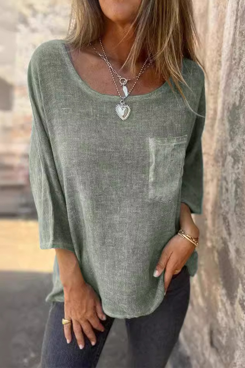 Color Pocket O Neck T-shirts(4 Colors)