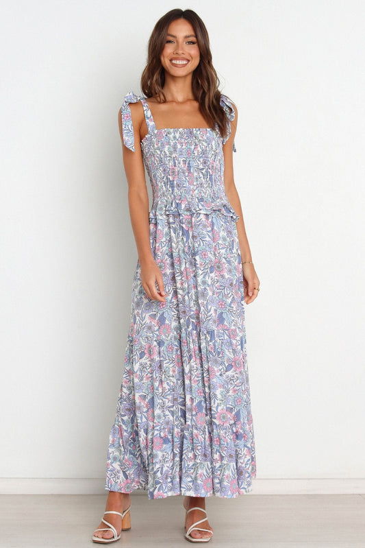 Elanore Printed Shirred Bodice Maxi Dress