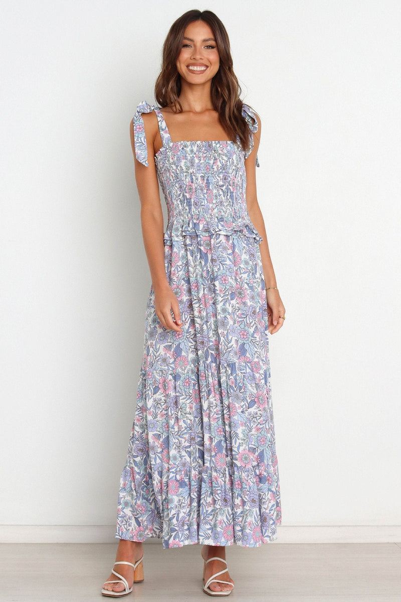 Elanore Printed Shirred Bodice Maxi Dress