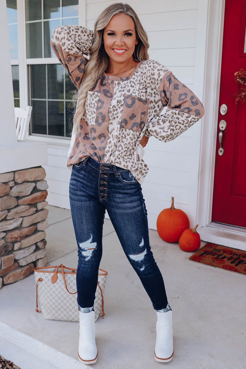 Sweater Autumn Winter Leopard Print Contrast Color Zipper Half Cardigan Hooded Sweater