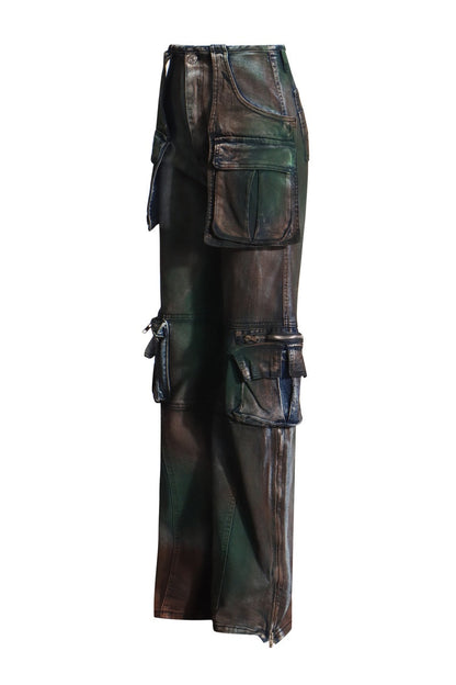 Patchwork Pocket High Waist Straight Denim Jeans