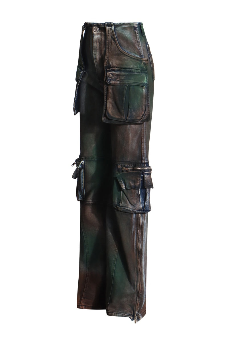 Patchwork Pocket High Waist Straight Denim Jeans