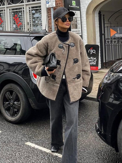 New Fashionable Cashmere ’s Metal Lock Design Cardigan Jacket