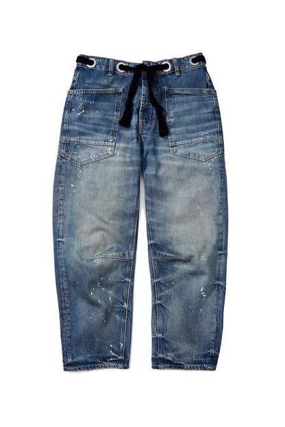 Patchwork Pocket Mid Waist Straight Denim Jeans