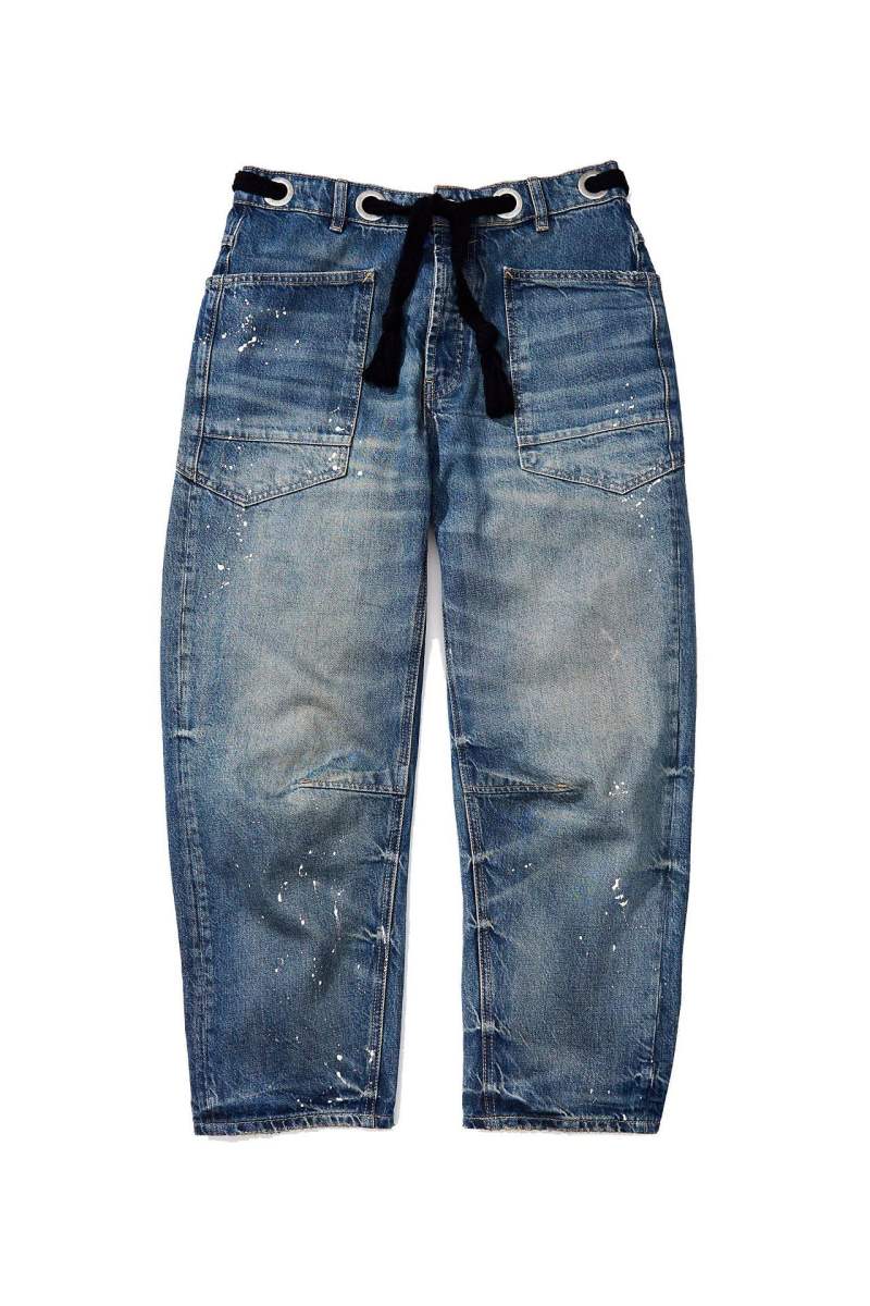 Patchwork Pocket Mid Waist Straight Denim Jeans
