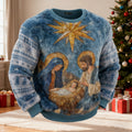 Comstylish Men's Christmas Nativity Pattern Crew Neck Flannel Sweatshirt