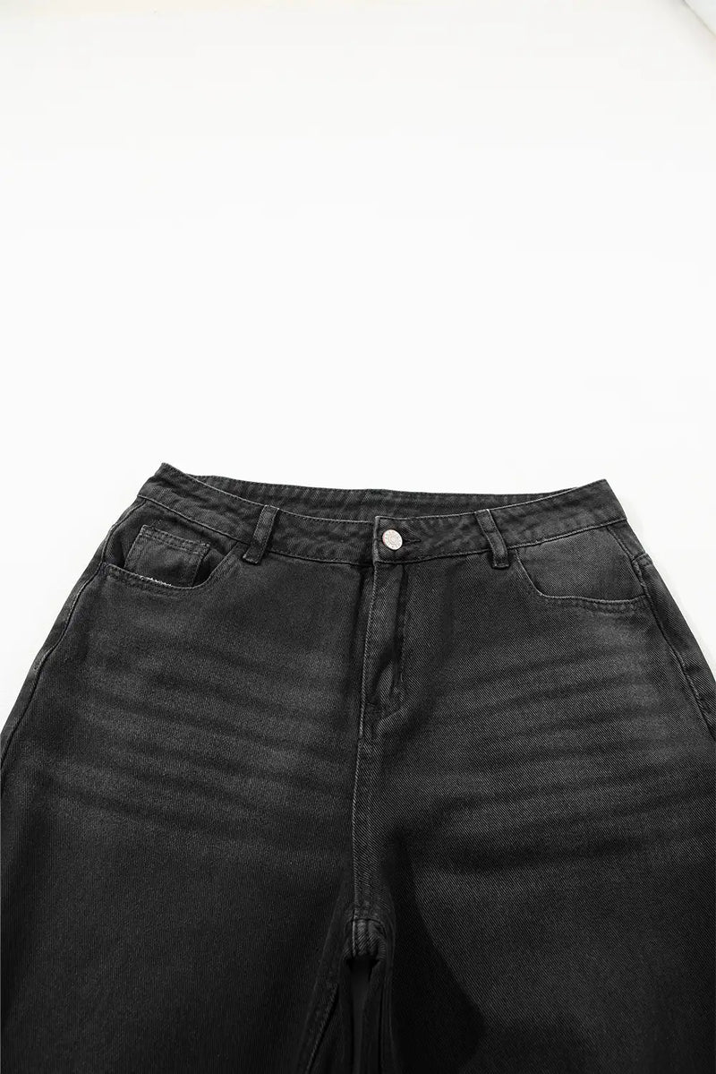 Black Distressed Cropped Flare Jeans