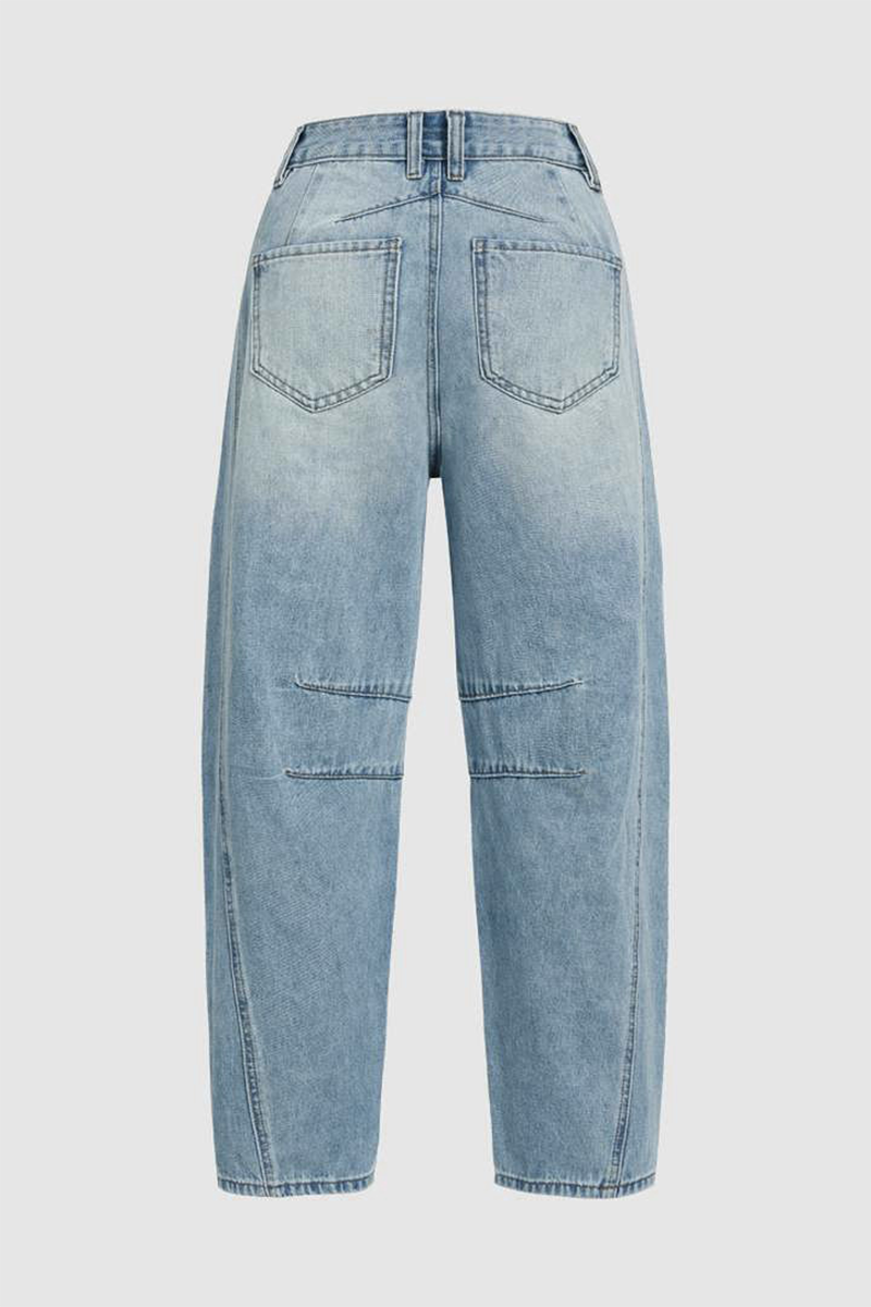 Distressed Contrast Mid Waist Denim Jeans
