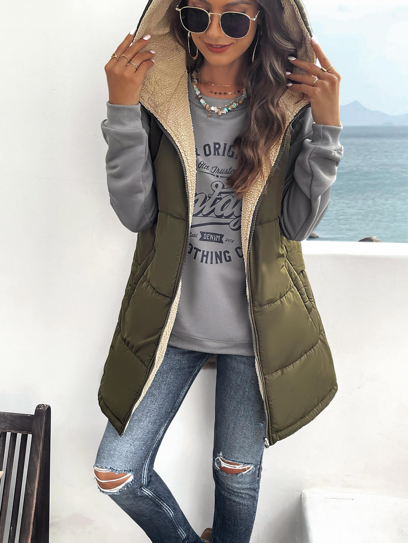 Fall and Forever Hooded Puffer Vest - Olive