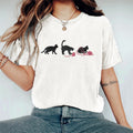 Lovely Black Cats With Pink Yarn Embroidered Washed T Shirt elevenforest