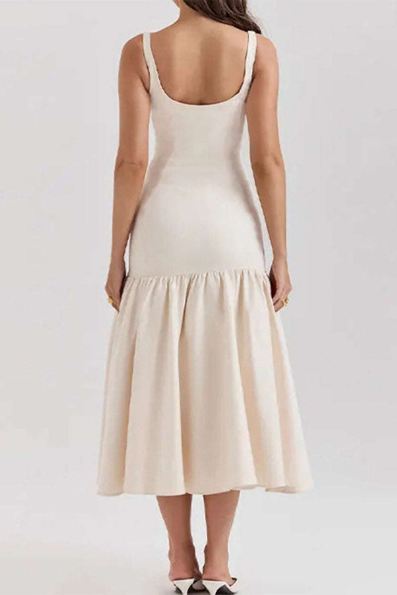 Color Ruched U Neck Vest Dresses