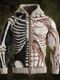 Men's Halloween Skeleton & Muscle Anatomy Contrast Full Zip Hooded Cardigan artswardrobe