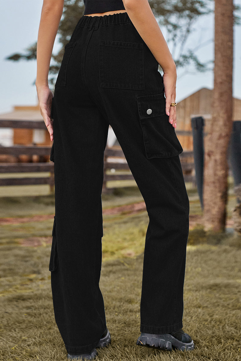 Street Pocket Mid Waist Loose Denim Jeans